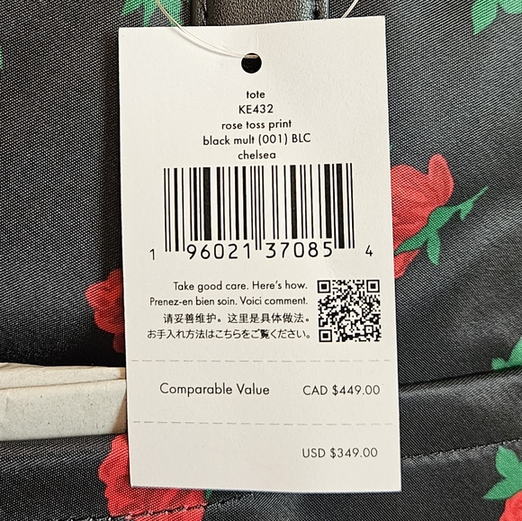 NWT Kate Spade Chelsea Rose Toss Printed Tote Black Red MSRP $349 - Picture 14 of 14